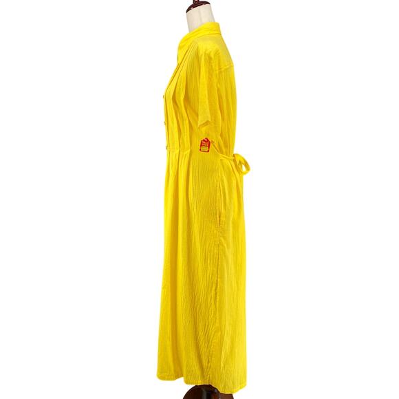 Vtg 80s 90s Two Potato Button Down Tie Back Short Sleeve Maxi Dress S Yellow NOS - Picture 5 of 16